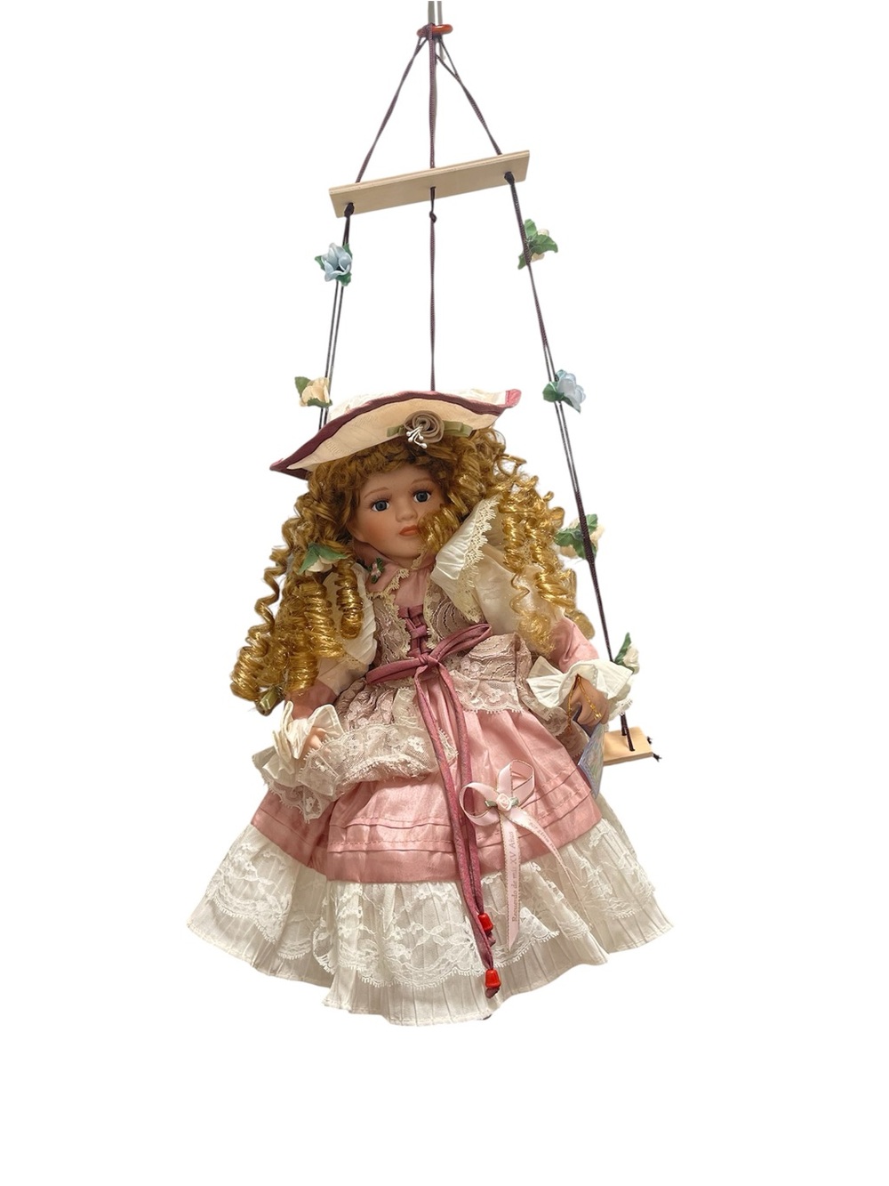 Cathay Victorian-Style Collection Swinging Porcelain Doll Rare Floral Swing NEW